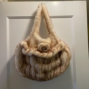 Mink Jingpin Handbag New Without Tags off white with tan. White interior lining.